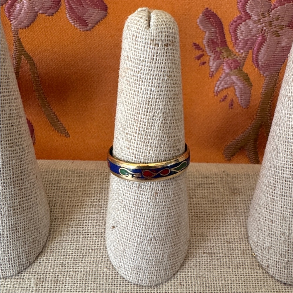 Cloisonné Blue Enamel Band Ring